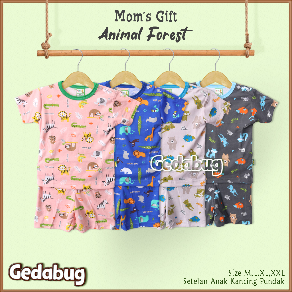 Setelan Kaos Anak Mom's Gift Animal Forest PENDEK | Setelan Baju bermain Anak Moms Gift | Gedabug