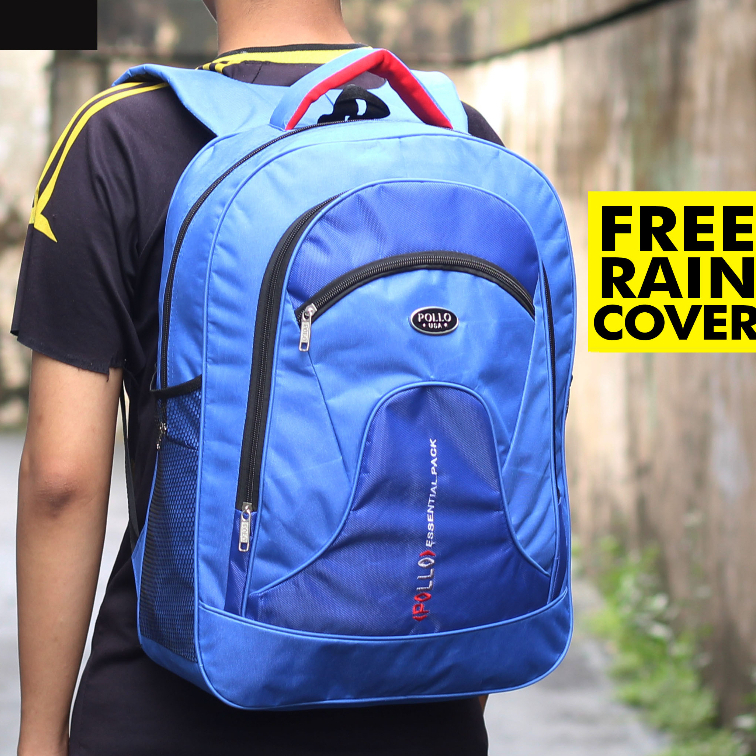 Ransel Sekolah Pria Tebal Polo Essential Biru Muat LKS Buku Paket SMA SMP Bahan Tebal Murah Bonus Raincover Backpack Polos Tas Kerja Bagus Grosir