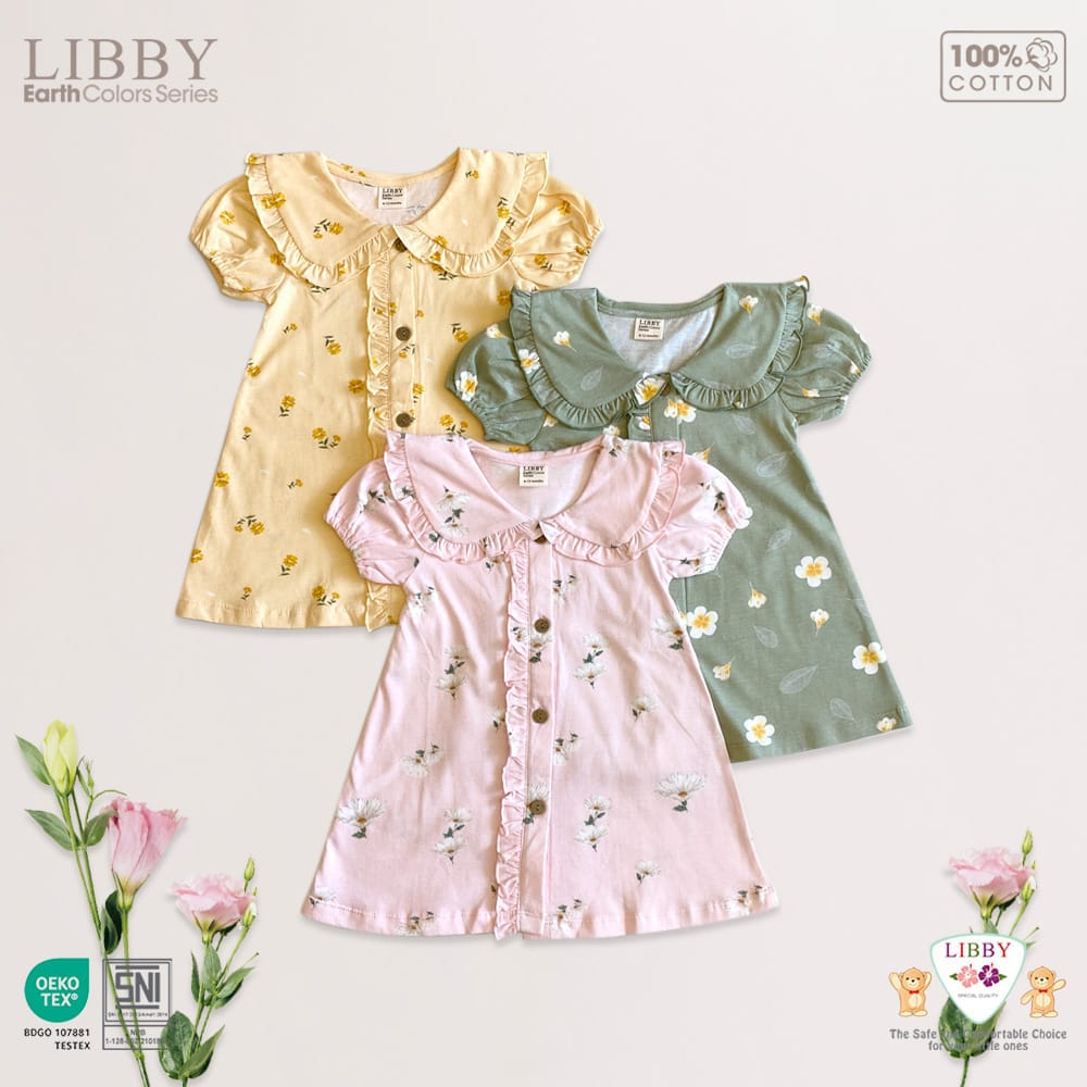 Libby - Emily Dress Anak Perempuan 6 Bulan - 6 Tahun Dress Ruffle Anak Perempuan Motif Bunga Libby Earth Colors Series