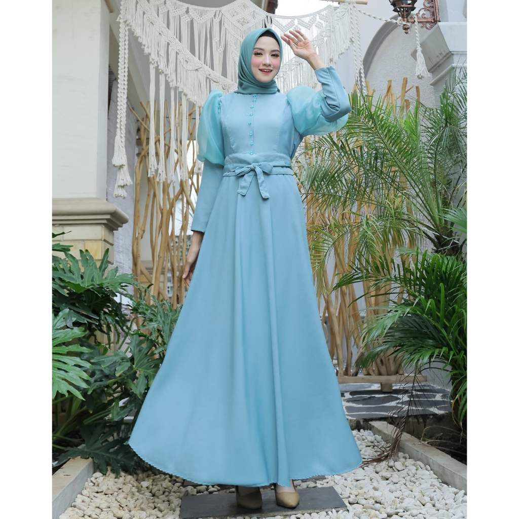 HOPYLOVY Gamis Maxi Dress Casandra Lengan Balon bahan Moscrepe