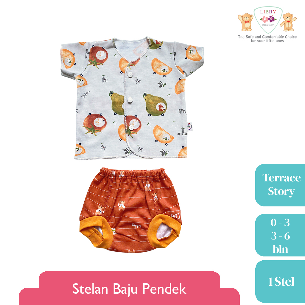 Baju Bayi Setelan Pendek Celana Pop LIBBY Newborn 0-6 Bulan Terrace Story (1stel)