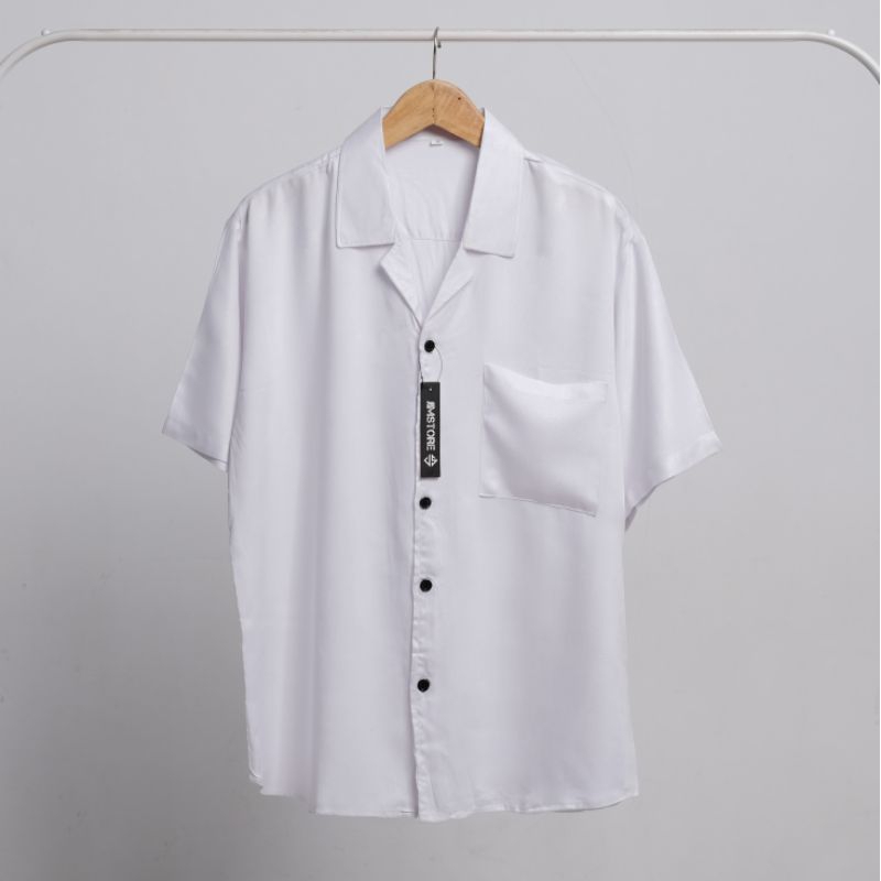 kemeja hawai polos/bahan twill kahatex tebal