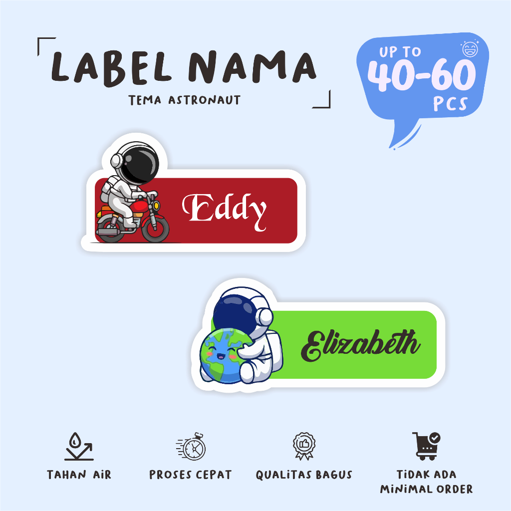 

(40 - 60 pcs)stiker nama lucu ASTRONAUT cetak murah |label nama/stiker waterproff/murah/label nama/stiker nama lucu/cutting stiker murah
