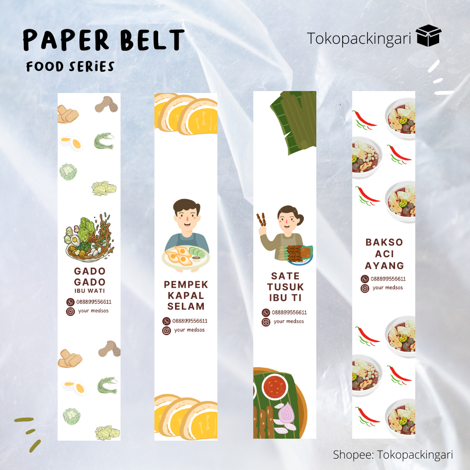 

Paper Belt Makanan | Sleeve Box | Hiasan Aksesoris | Label Segel Box | Label Segel