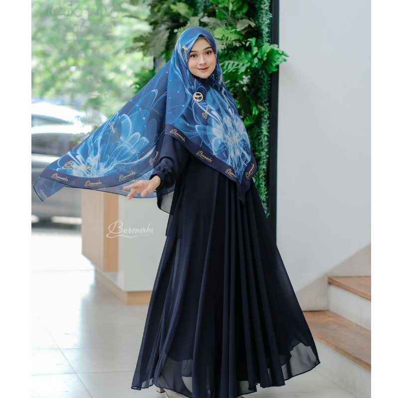 Gamis Ceruty babydoll set khimar motif terbaru Arawinda Maharani Anjani Jamilah zaskya mazaya ori bermerks syari terbaru