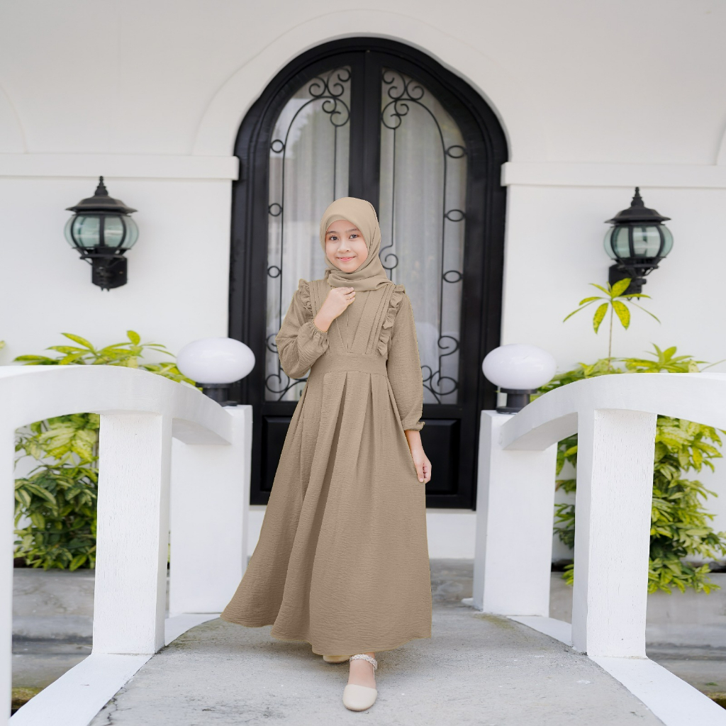 Demore Nadheva Gamis Muslim Anak Perempuan Crincle Airflow Polos