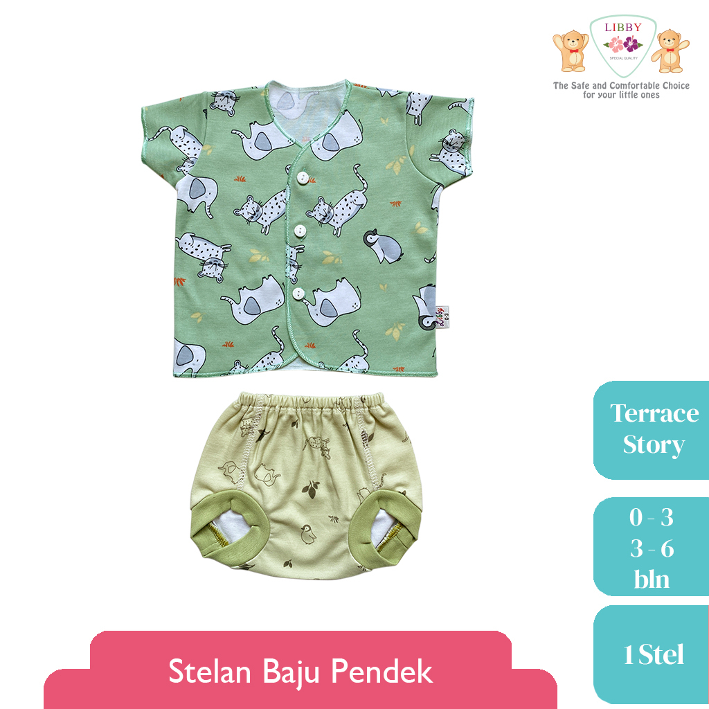 Baju Bayi Setelan Pendek Celana Pop LIBBY Newborn 0-6 Bulan Terrace Story (1stel)