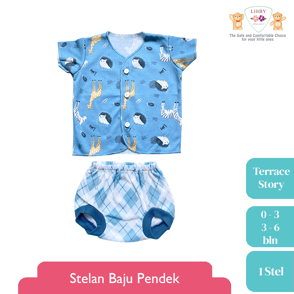 Baju Bayi Setelan Pendek Celana Pop LIBBY Newborn 0-6 Bulan Terrace Story (1stel)