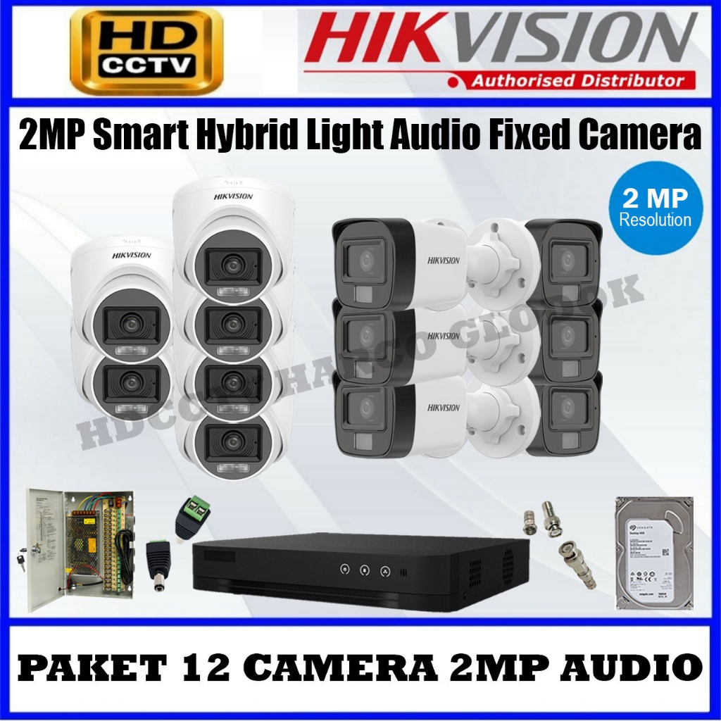 PAKET 12 CAMERA HIKVISION DVR 16 CHANNEL TURBO HD CAMERA 2MP AUDIO