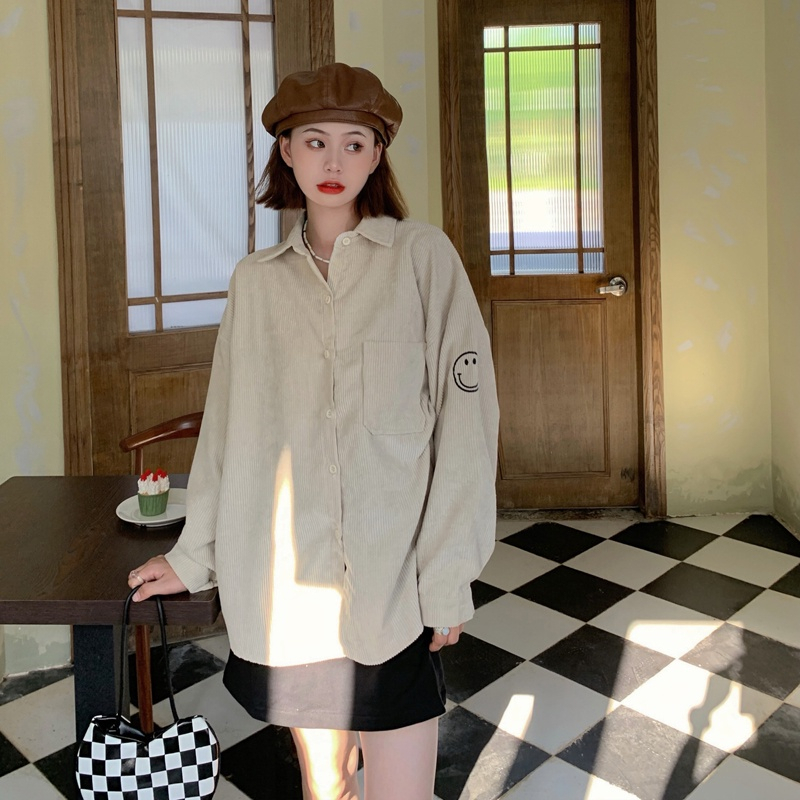 [chaoo.id]Corduroy Shirt Kemeja Lengan Panjang Wanita Retro Korean Style baju atasan wanita Oversize Import kekinian ootd