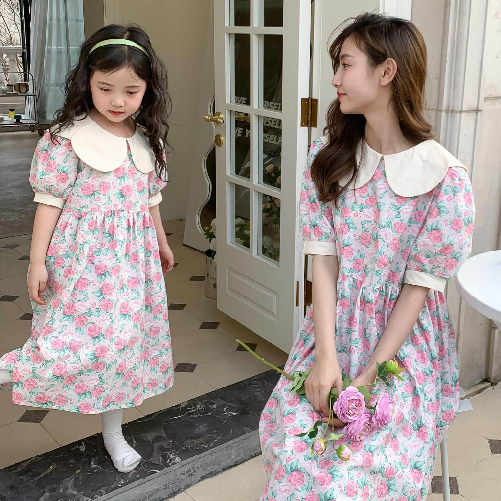 Dress Couple Dewasa &amp; Anak Motif Rose Flowers ( Harga Satuan )