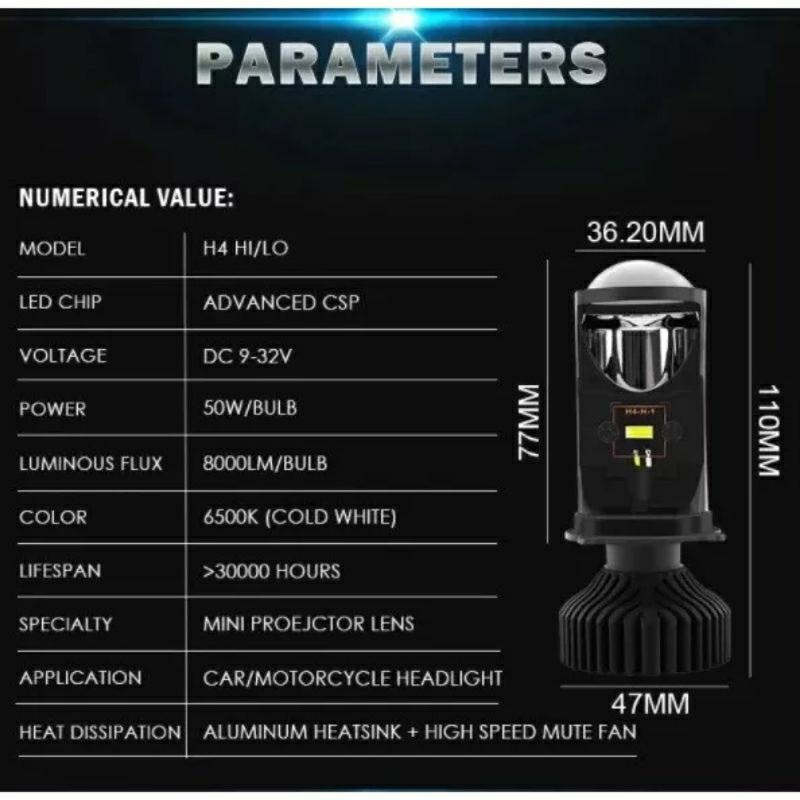lampu led mini projie type H4