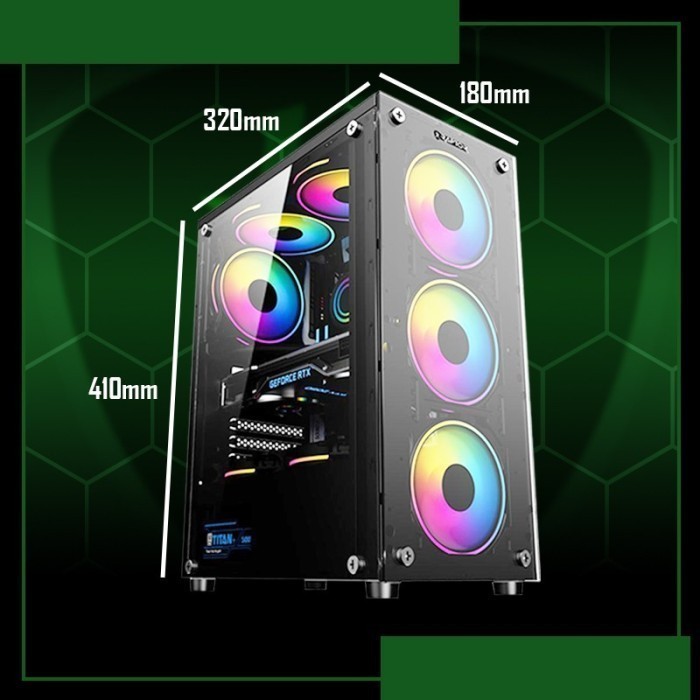 Power Up Raptor Black Strike 1652 - ATX - TG - Free Fan RGB 3pcs