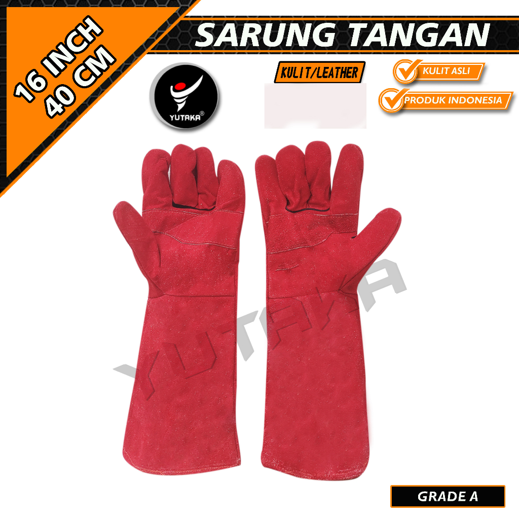 SARUNG TANGAN LAS YUTAKA 16 INCH MERAH/sarung tangan kulit las yutaka 16 inch murah/sarung tangan welding glove yutaka terlaris