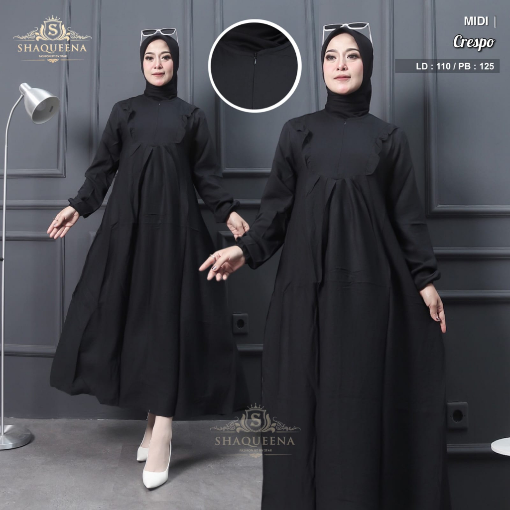 Shaqueena - Dress wanita polos gamis basic bahan crespo model terbaru 2023