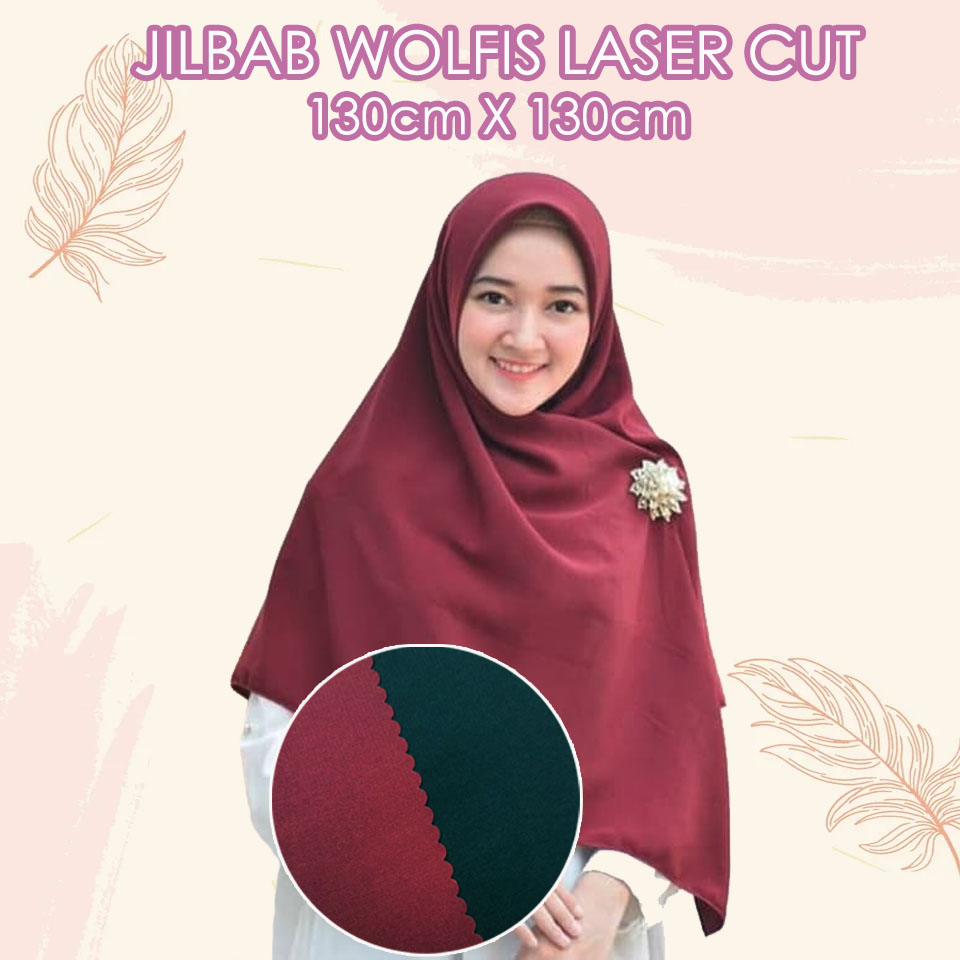 Jilbab Segiempat Wolfis Jumbo 130 x 130 Lasercut / Jilbab wolpeach wolpis syari