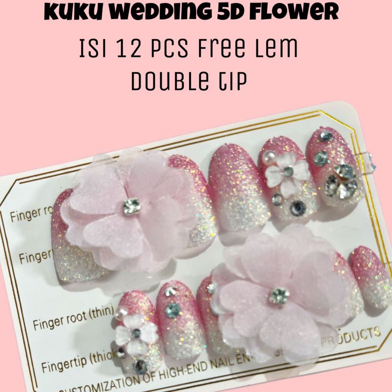 12 PCS KUKU WEDDING 5D FLOWER / NAIL ART FREE LEM