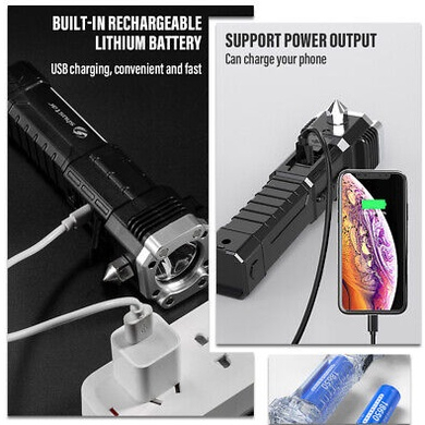 TERBARU!! Senter Tangan Rechargeable 990000Lm dengan Palu Pengaman dan Magnet Kuat Side Light Torch Light