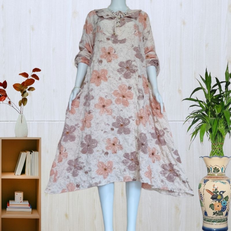 MIDI DRESS TERBARU CRINKLE PRINT MOTIF BUNGA