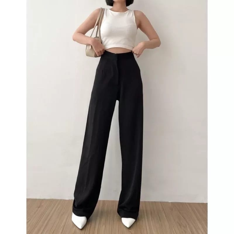 Celana Kulot Scuba - Celana Scuba Wanita Jumbo  - Celana Panjang Scuba Kulot Highwaist Loose Pants Premium Putih