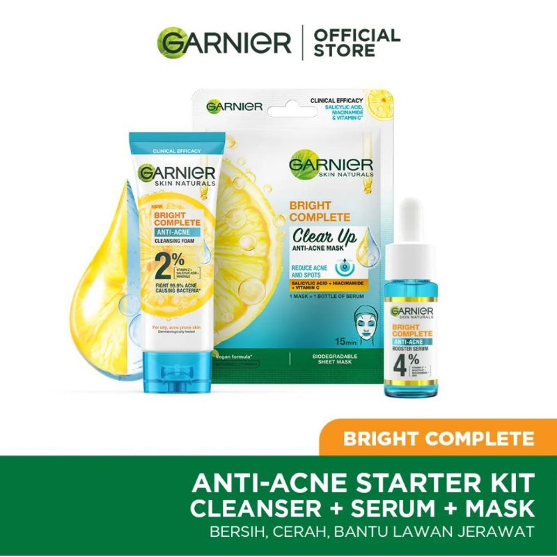Garnier Bright complete 3 -in-1 Anti acne Kit ( PAKET SKINCARE ANTI JERAWAT )