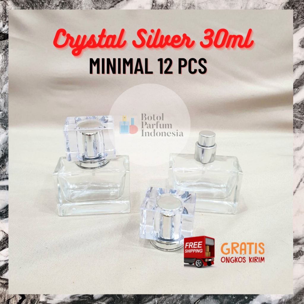 BOTOL PARFUM CRYSTAL SILVER 30ML DRAT PUTAR - BOTOL PARFUM KOSONG CRYSTAL - BOTOL PARFUM KACA 30ML