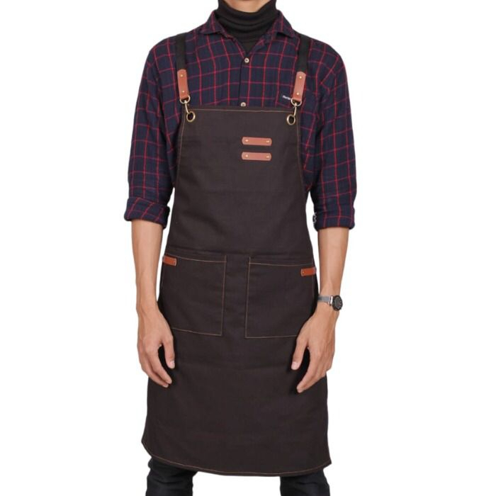 Celemek Custom Canvas Apron Barista Barbershop Xtrap Leather Multifungsi Unisex Original