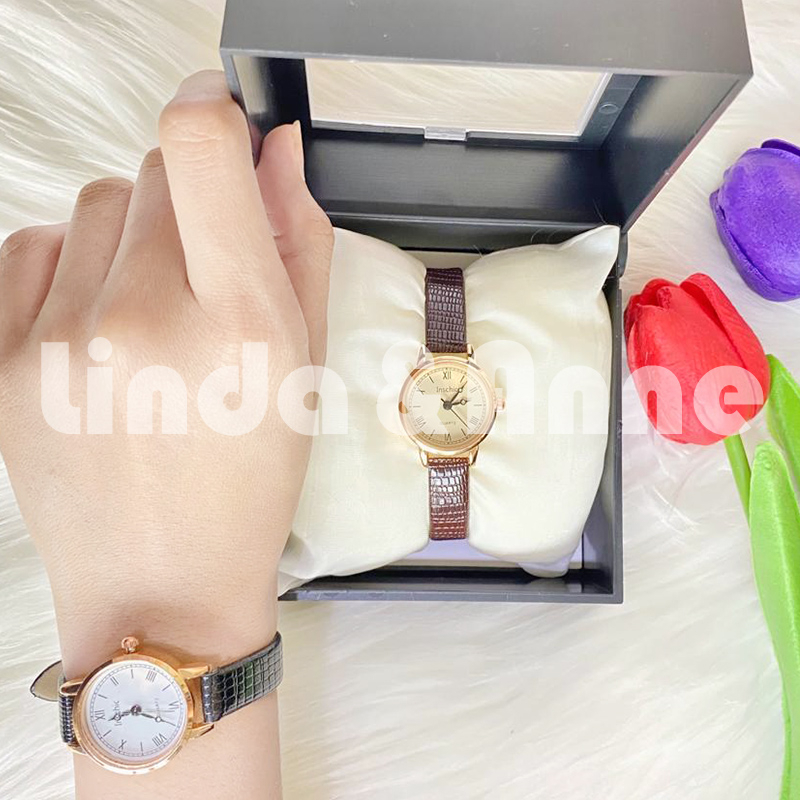 Jam Tangan Wanita Kecil  Angka Romawi Strap PU Retro Style Dial Bulat Fashion Import