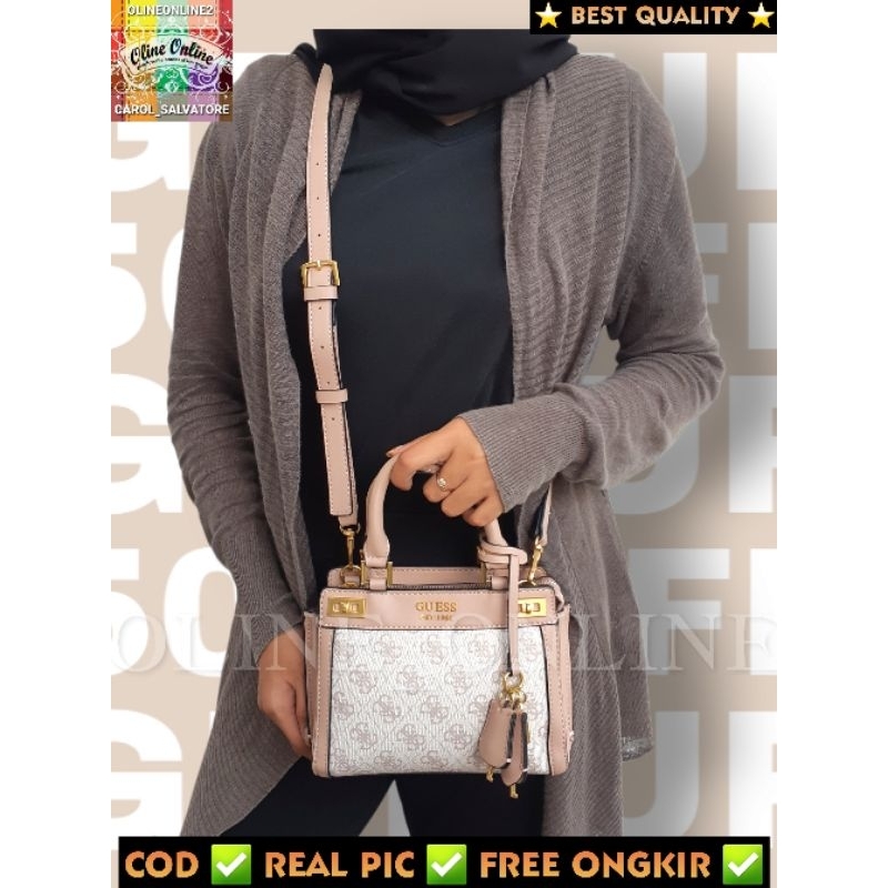 (WODB) tas katey small mini size pink beige dan logo coffee with long strap tali panjang jinjing selempang cirebon kuningan majalengka losari tegal tanjung brebes gb