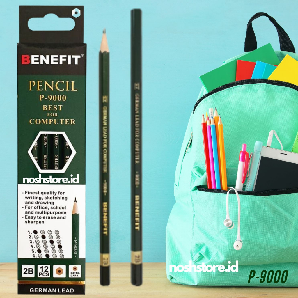 

P9000 Pensil Tulis 2B per pak isi 12 pcs / Pensil Kayu 2B Pensil Ujian 2B / Pensil Premium Benefit
