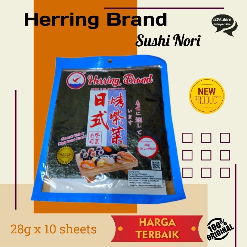 Herring brand sushi nori seaweed rumput laut panggang 28g x10 sheets