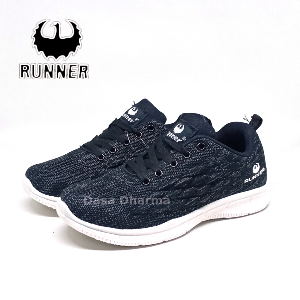 Sepatu Runner Anak Laki Laki Sekolah SD Sneaker Tali Hitam Size 33 - 36