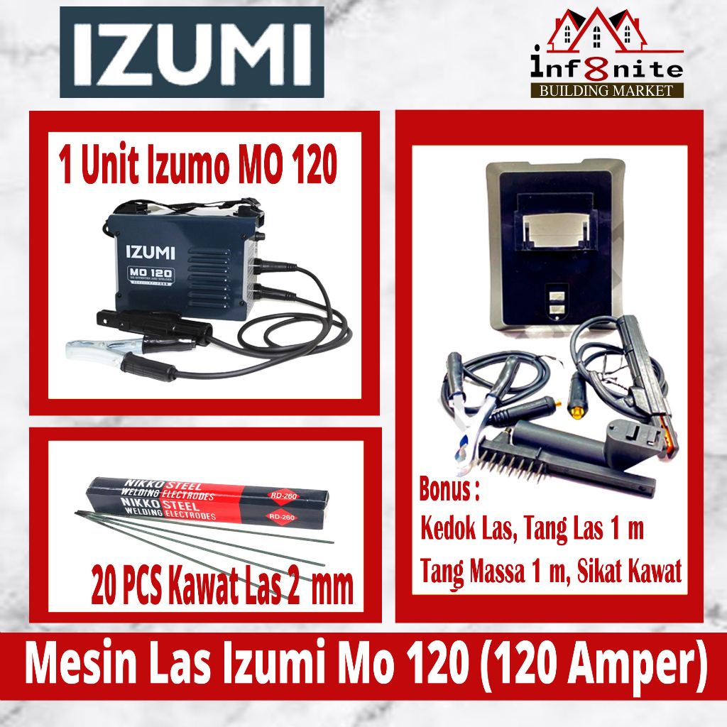 Paket Lengkap Mesin Las Listrik Izumi Mo 120 Kawat Las Sarung Tangan