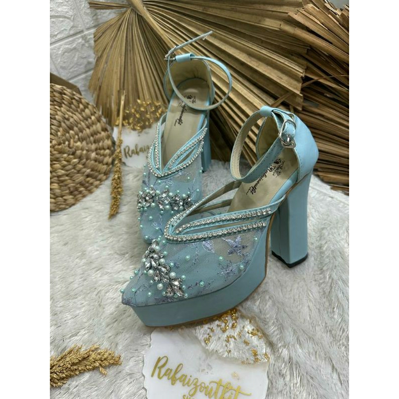 Sepatu wedding pesta Cantik Ayuni Babyblue Hak 12 cm