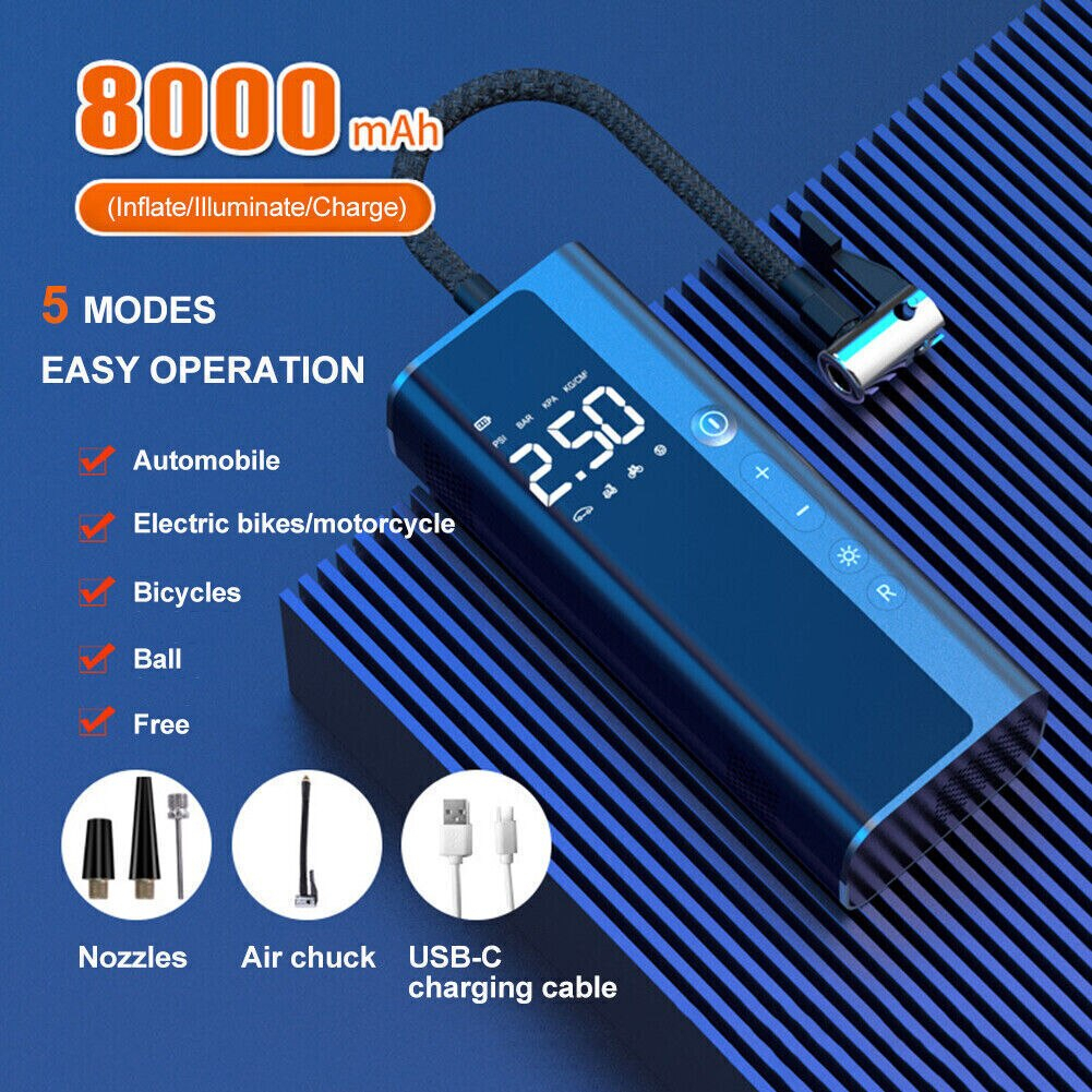 POMPA BAN MOBIL SEPEDA MOTOR PORTABLE WIRELESS CAR AIR PUMP 8000 MAH