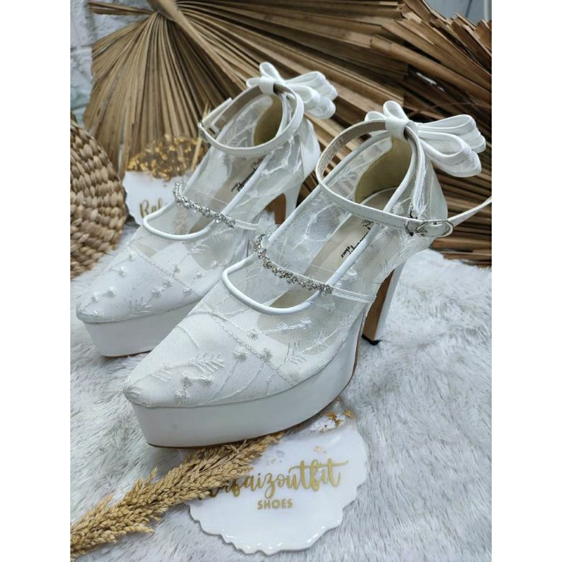 Sepatu wedding Pesta Cantik vilea putih hak 12cm Lancip