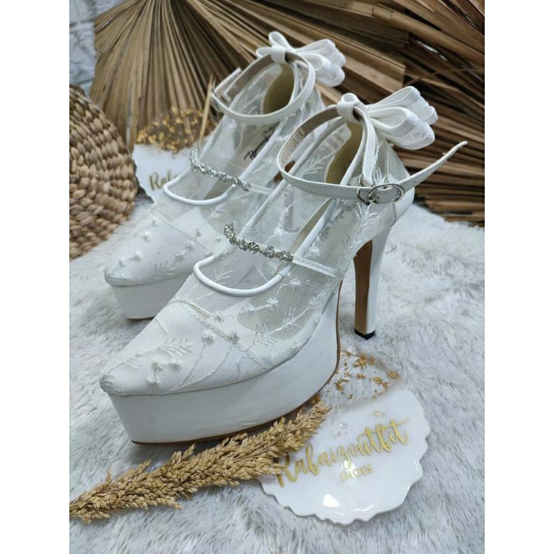 Sepatu wedding Pesta Cantik vilea putih hak 12cm Lancip