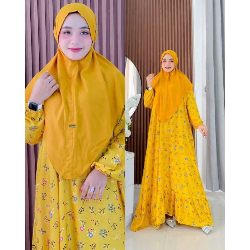 dress fara motif free hijab/gamis fara/set gamis hijab