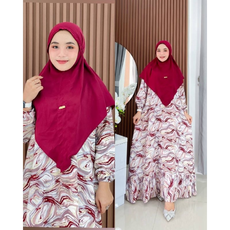 dress fara motif free hijab/gamis fara/set gamis hijab