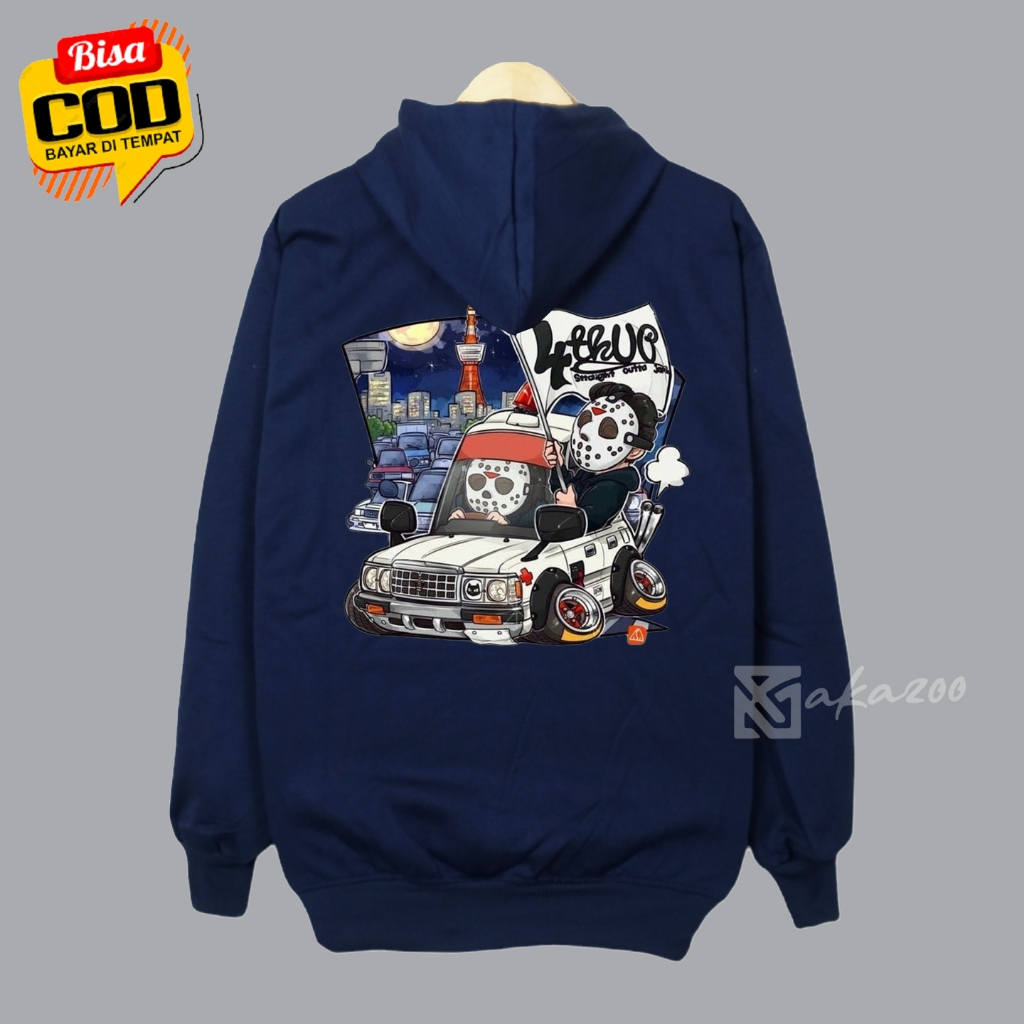 switer resleting pria distro tebal gambar depan belakang akazoo warna hitam SCARY CAR sablon dpn blakang