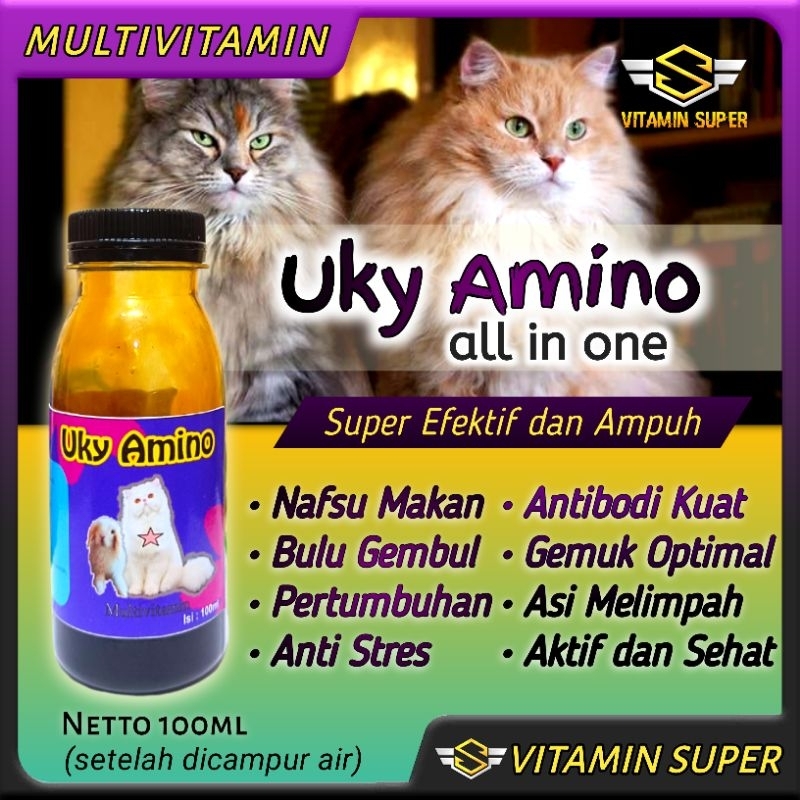 Vitamin Kucing Uky Amino 100ml Dijamin Bagus | Vitamin Nafsu Makan, Bulu Gembul, Kulit  dan Antibodi