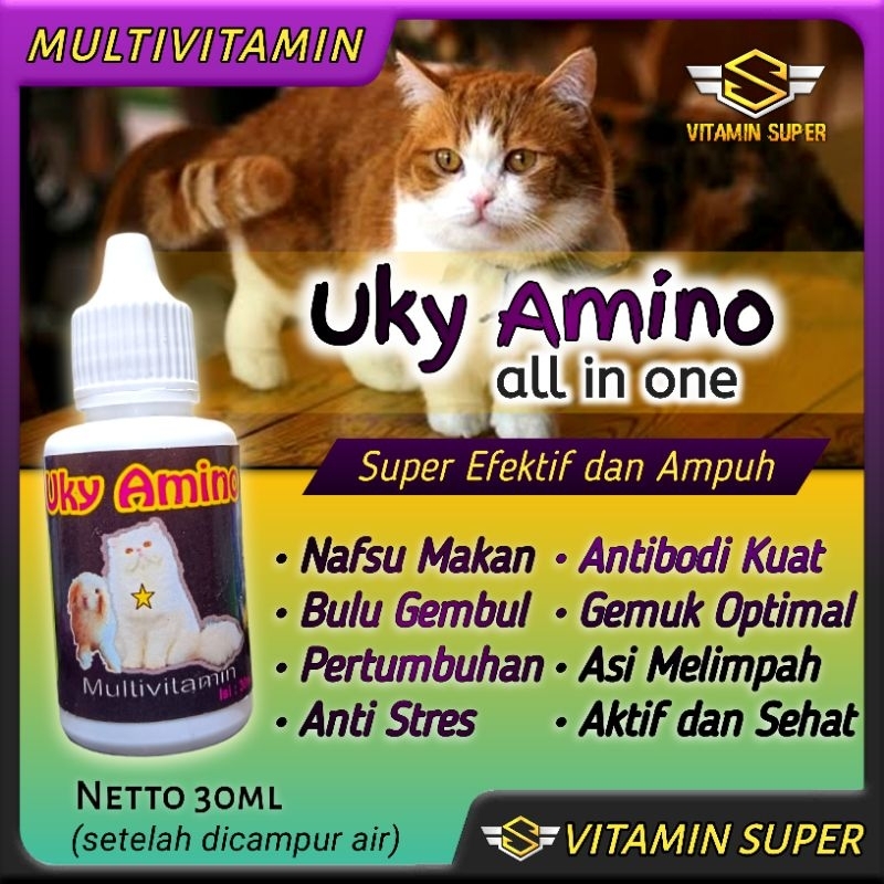 Vitamin Kucing Uky Amino 30ml Dijamin Bagus | Vitamin Nafsu Makan, Gemuk, Bulu Gembul, Kulit, Pertumbuhan Tulang, Air Susu dan Antibodi Kuat