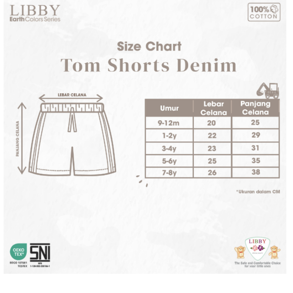 LIBBY Earth Kai Tees | Tom Short Denim Boy 1-5 Tahun / S | M | L  Kaos Anak (1Pcs /Pack)
