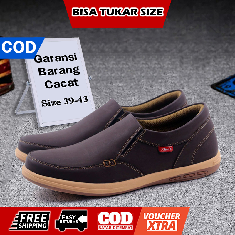 Sepatu Slip On Pantofel Kulit Pria Dewasa Tanpa Tali A06