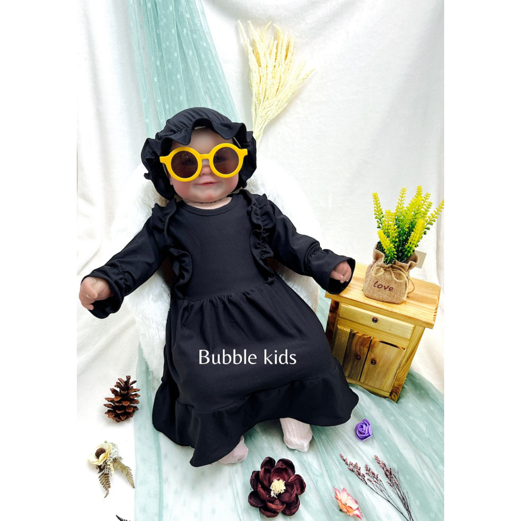 Gamis Sabrina Free Ciput Bayi Anak Balita Fashion Muslim Katun Polos 0-4 Tahun hitam