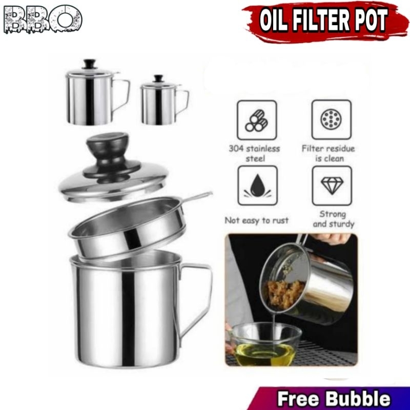 Saringan Minyak Mug Stainless Steel 1.3Liter Oil Pot Wadah Minyak Bekas Anti Karat