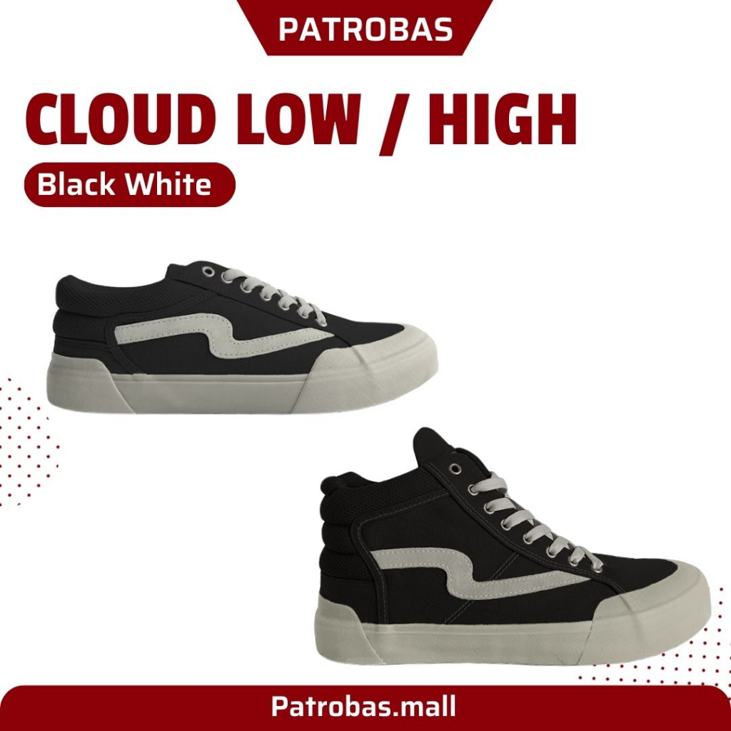 PATROBAS Cloud Low High Black White Original Sepatu Casual Hitam Putih