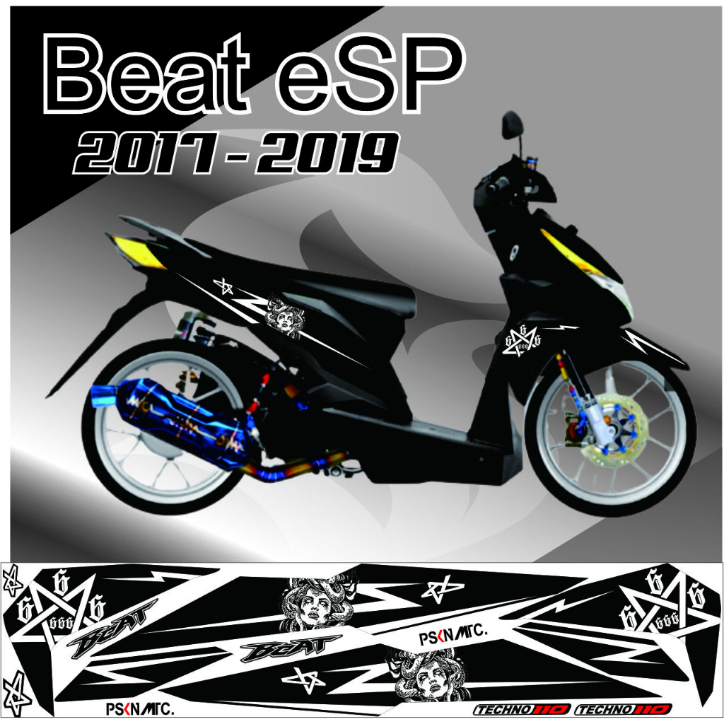 STRIPING STIKER MOTOR BEAT STREET / VARIASI BEAT SPORTI HITAM . BEAT ESP ITEM MOTIF POLET MEDUSA VAR