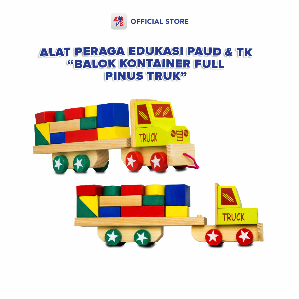 Mainan Edukasi Balok Kayu Balok Truk Kontainer / Puzzle Anak Balok Susun Untuk Anak / UD BAROKAH ALA