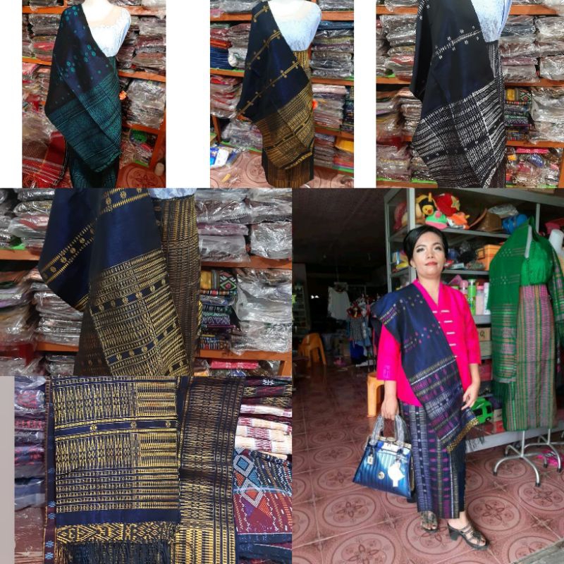 BANYAK VARIAN - SONGKET PUCCA BINTIK BUNGA BIRU NAVY TENUN TRADISIONAL TARUTUNG BENANG 100 MANDAR BA